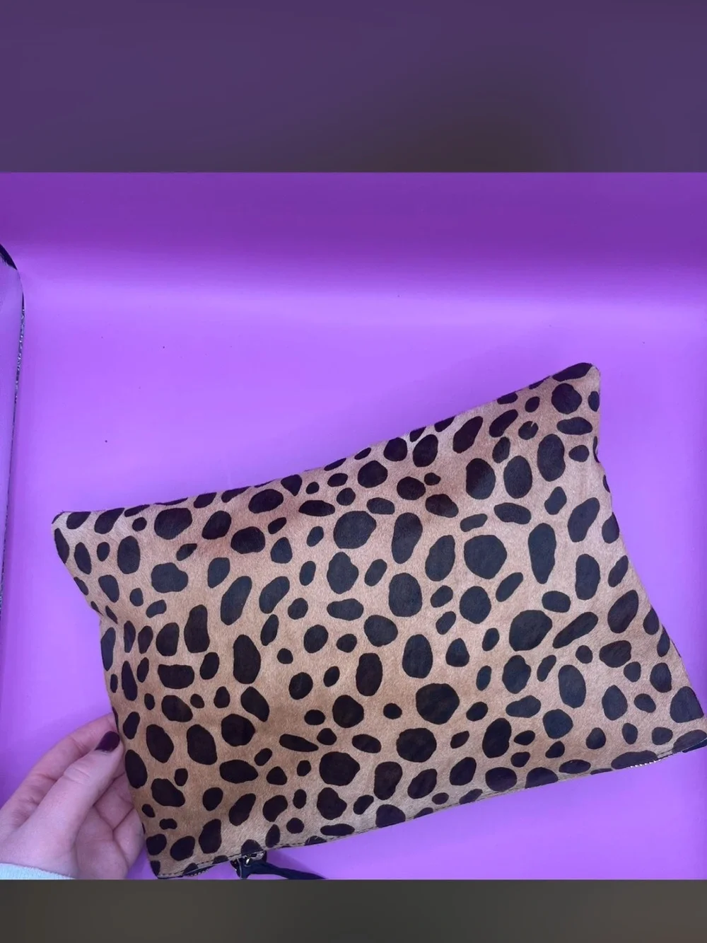 Clare V Leopard Print Zip Clutch in Tan and Black